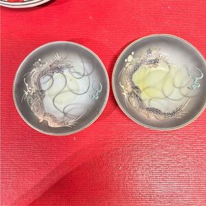 Elegant Dragon Design Plates - Gray and Green